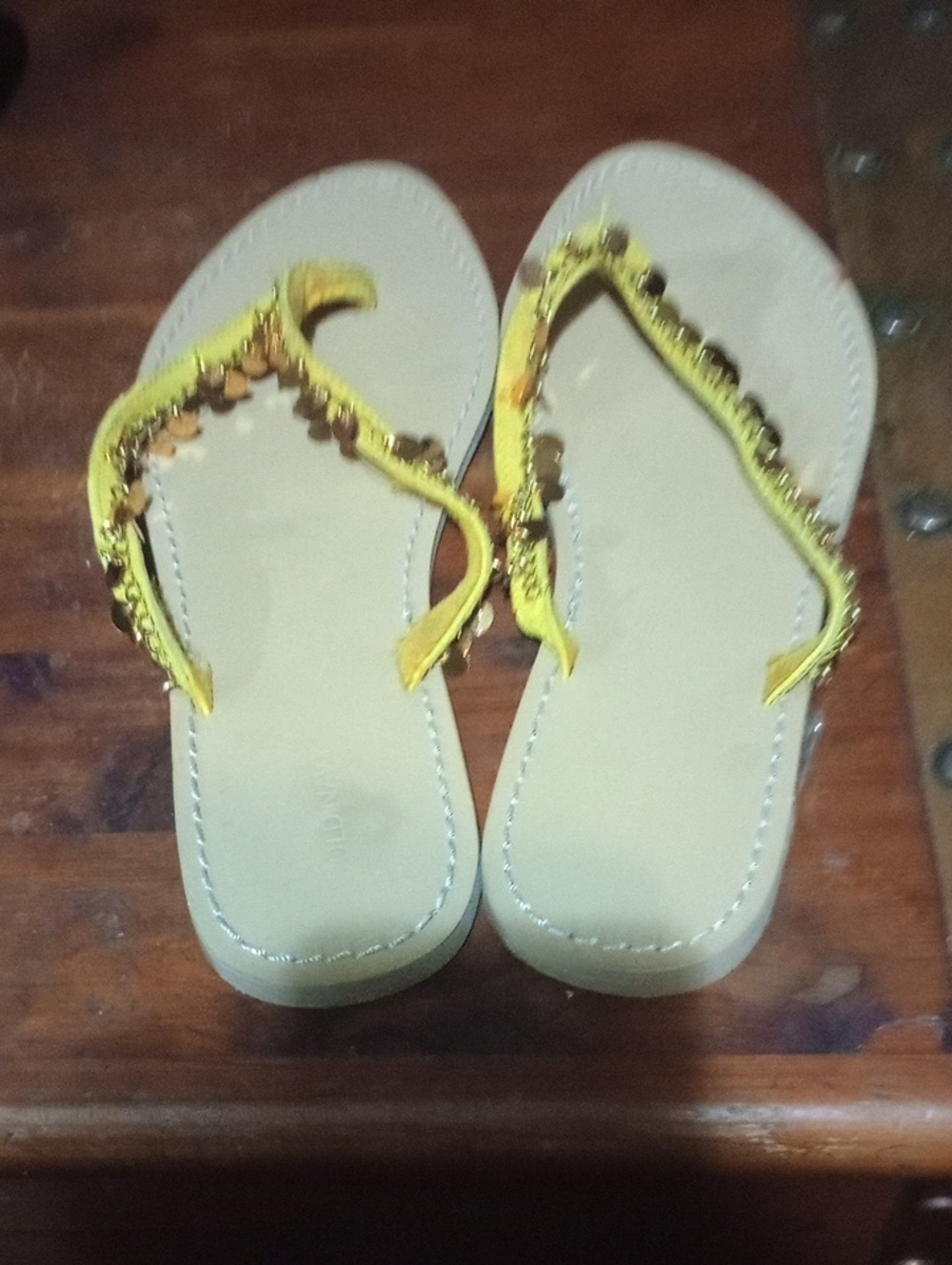 Yellow Embellished Women's Flip Flops - Brand Unknown